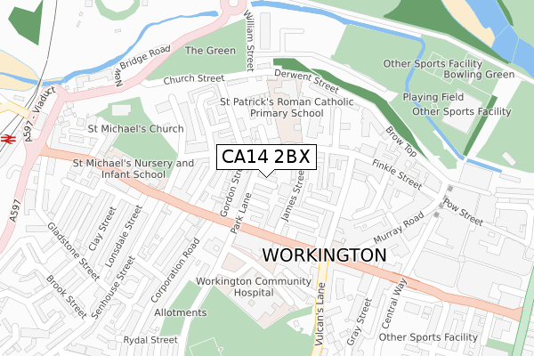 CA14 2BX map - large scale - OS Open Zoomstack (Ordnance Survey)