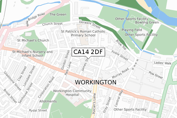 CA14 2DF map - large scale - OS Open Zoomstack (Ordnance Survey)