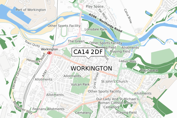 CA14 2DF map - small scale - OS Open Zoomstack (Ordnance Survey)