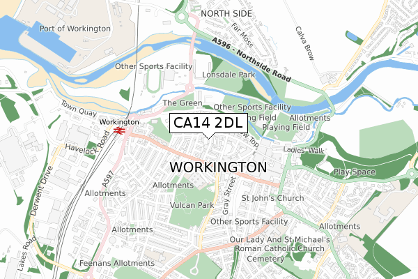 CA14 2DL map - small scale - OS Open Zoomstack (Ordnance Survey)