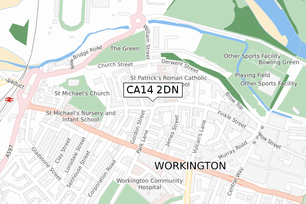 CA14 2DN map - large scale - OS Open Zoomstack (Ordnance Survey)