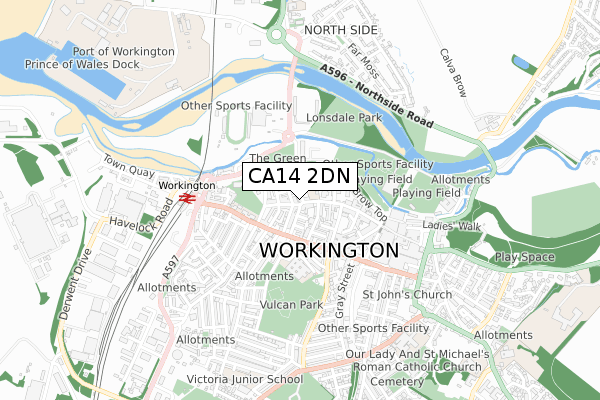 CA14 2DN map - small scale - OS Open Zoomstack (Ordnance Survey)