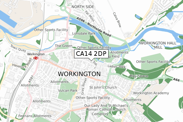 CA14 2DP map - small scale - OS Open Zoomstack (Ordnance Survey)