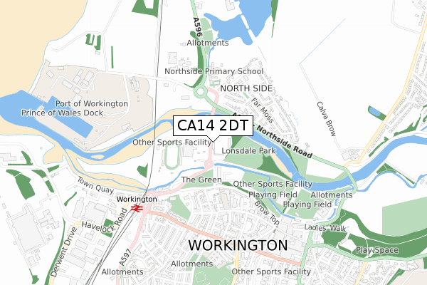 CA14 2DT map - small scale - OS Open Zoomstack (Ordnance Survey)