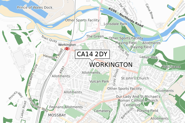 CA14 2DY map - small scale - OS Open Zoomstack (Ordnance Survey)