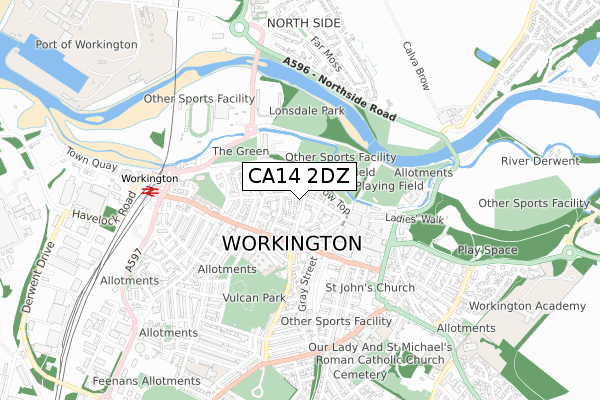 CA14 2DZ map - small scale - OS Open Zoomstack (Ordnance Survey)