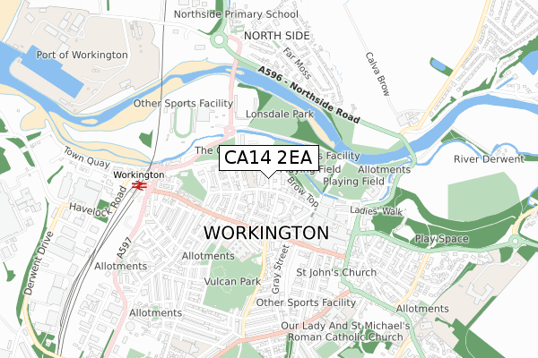 CA14 2EA map - small scale - OS Open Zoomstack (Ordnance Survey)