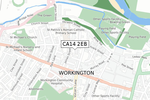 CA14 2EB map - large scale - OS Open Zoomstack (Ordnance Survey)