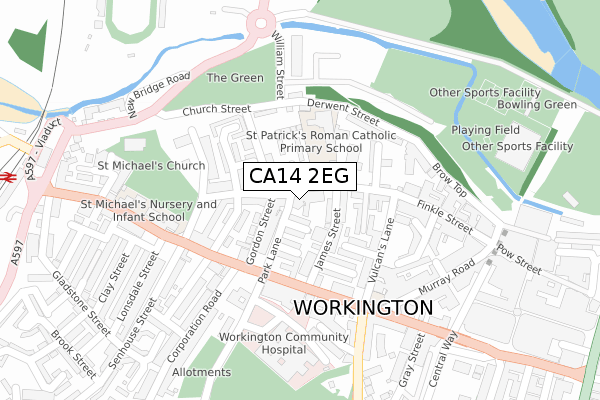 CA14 2EG map - large scale - OS Open Zoomstack (Ordnance Survey)