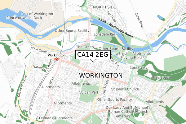 CA14 2EG map - small scale - OS Open Zoomstack (Ordnance Survey)