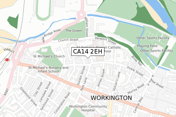 CA14 2EH map - large scale - OS Open Zoomstack (Ordnance Survey)