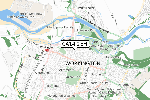 CA14 2EH map - small scale - OS Open Zoomstack (Ordnance Survey)