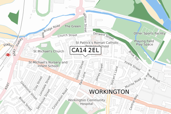 CA14 2EL map - large scale - OS Open Zoomstack (Ordnance Survey)