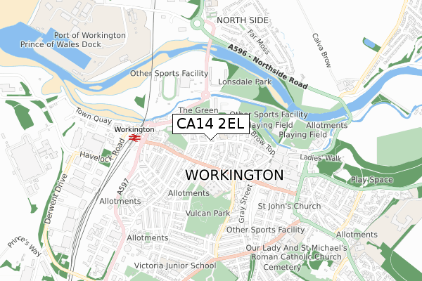 CA14 2EL map - small scale - OS Open Zoomstack (Ordnance Survey)