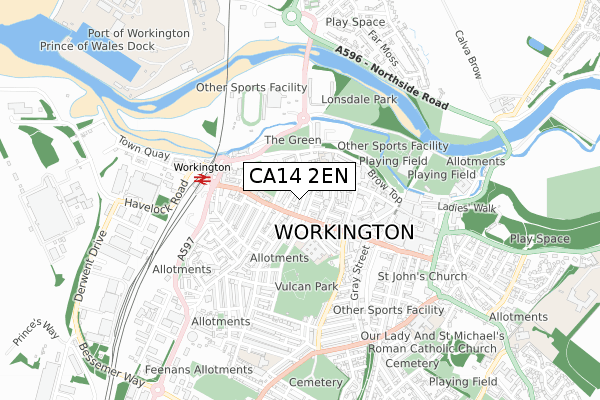 CA14 2EN map - small scale - OS Open Zoomstack (Ordnance Survey)