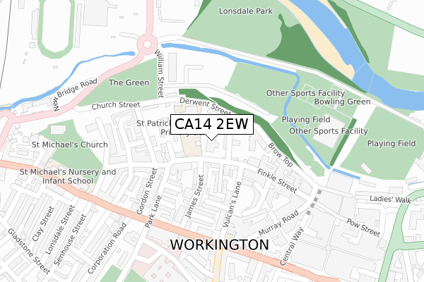 CA14 2EW map - large scale - OS Open Zoomstack (Ordnance Survey)