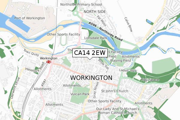 CA14 2EW map - small scale - OS Open Zoomstack (Ordnance Survey)