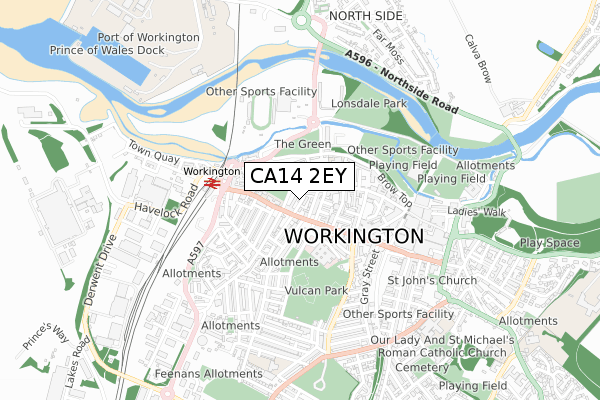 CA14 2EY map - small scale - OS Open Zoomstack (Ordnance Survey)