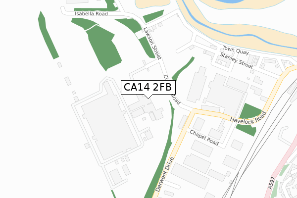 CA14 2FB map - large scale - OS Open Zoomstack (Ordnance Survey)