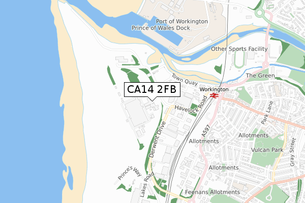 CA14 2FB map - small scale - OS Open Zoomstack (Ordnance Survey)