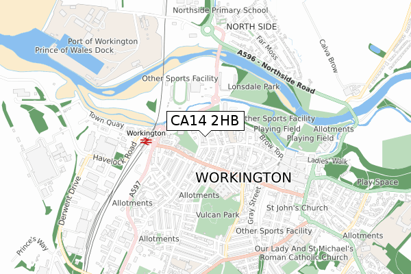 CA14 2HB map - small scale - OS Open Zoomstack (Ordnance Survey)