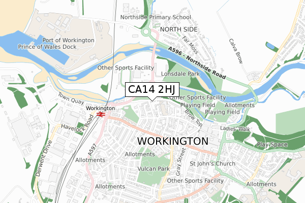 CA14 2HJ map - small scale - OS Open Zoomstack (Ordnance Survey)