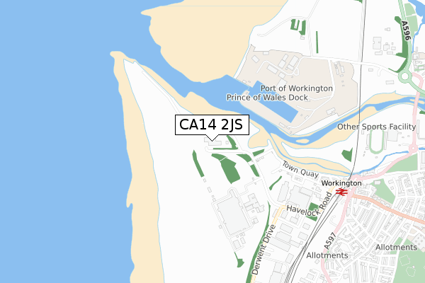 CA14 2JS map - small scale - OS Open Zoomstack (Ordnance Survey)