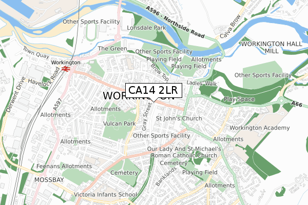 CA14 2LR map - small scale - OS Open Zoomstack (Ordnance Survey)