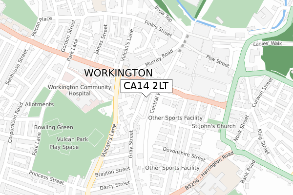 CA14 2LT map - large scale - OS Open Zoomstack (Ordnance Survey)