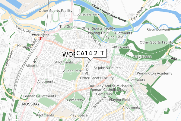 CA14 2LT map - small scale - OS Open Zoomstack (Ordnance Survey)