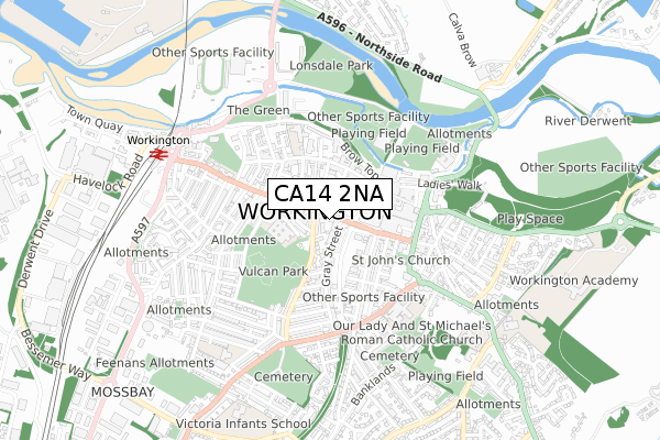 CA14 2NA map - small scale - OS Open Zoomstack (Ordnance Survey)