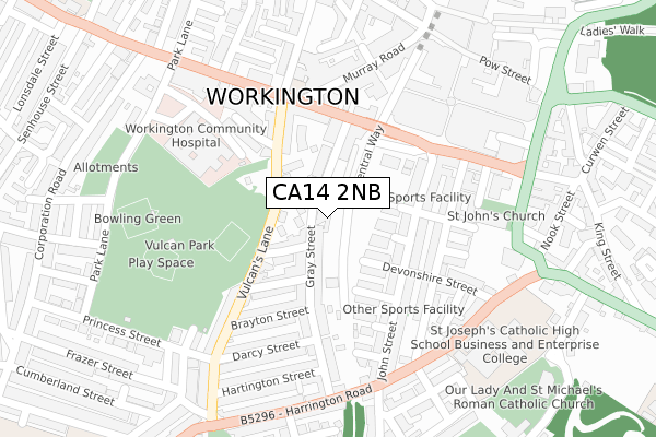 CA14 2NB map - large scale - OS Open Zoomstack (Ordnance Survey)