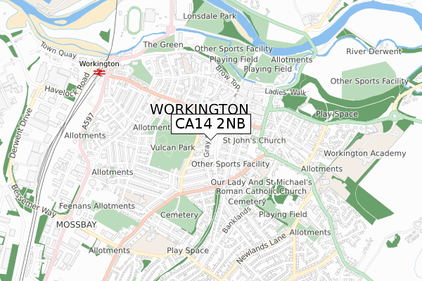 CA14 2NB map - small scale - OS Open Zoomstack (Ordnance Survey)