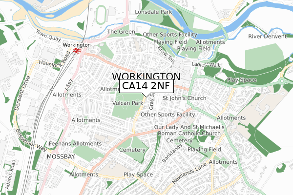 CA14 2NF map - small scale - OS Open Zoomstack (Ordnance Survey)