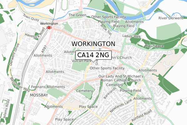 CA14 2NG map - small scale - OS Open Zoomstack (Ordnance Survey)