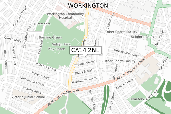 CA14 2NL map - large scale - OS Open Zoomstack (Ordnance Survey)