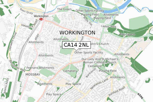 CA14 2NL map - small scale - OS Open Zoomstack (Ordnance Survey)