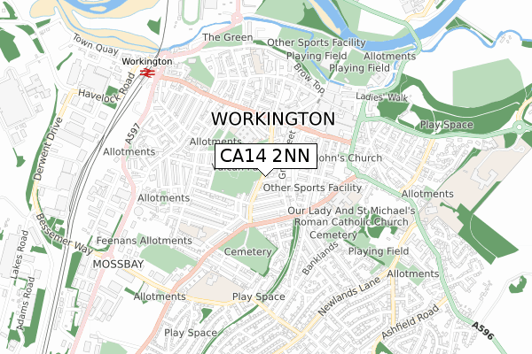 CA14 2NN map - small scale - OS Open Zoomstack (Ordnance Survey)