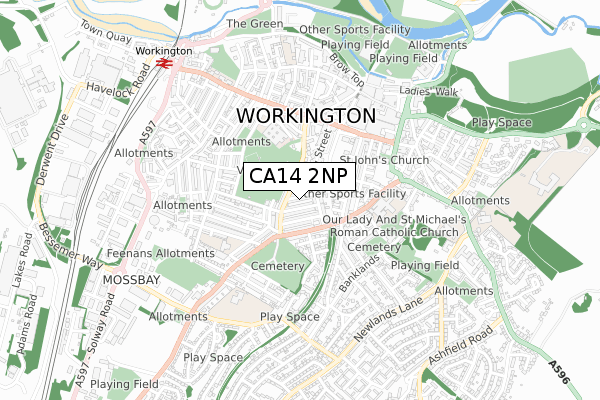 CA14 2NP map - small scale - OS Open Zoomstack (Ordnance Survey)