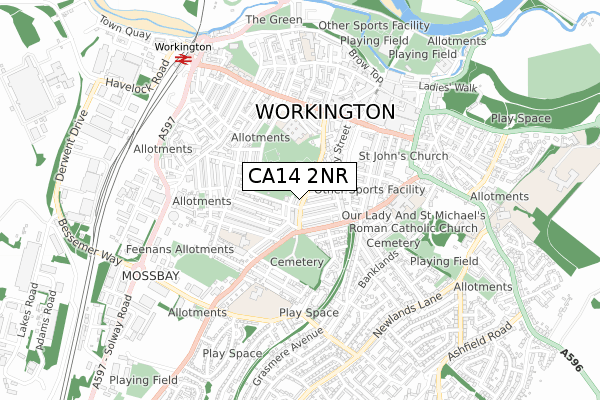 CA14 2NR map - small scale - OS Open Zoomstack (Ordnance Survey)