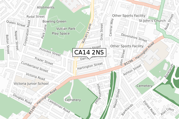 CA14 2NS map - large scale - OS Open Zoomstack (Ordnance Survey)