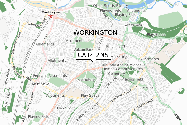 CA14 2NS map - small scale - OS Open Zoomstack (Ordnance Survey)