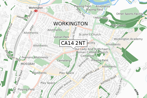 CA14 2NT map - small scale - OS Open Zoomstack (Ordnance Survey)