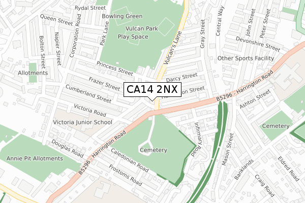 CA14 2NX map - large scale - OS Open Zoomstack (Ordnance Survey)