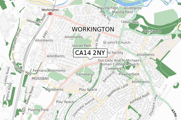 CA14 2NY map - small scale - OS Open Zoomstack (Ordnance Survey)