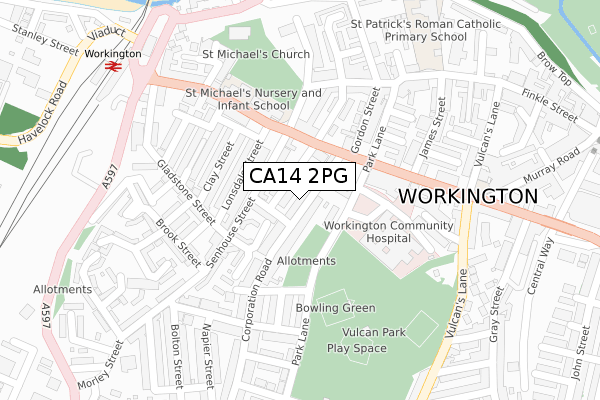 CA14 2PG map - large scale - OS Open Zoomstack (Ordnance Survey)