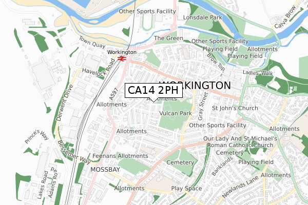 CA14 2PH map - small scale - OS Open Zoomstack (Ordnance Survey)