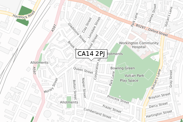 CA14 2PJ map - large scale - OS Open Zoomstack (Ordnance Survey)