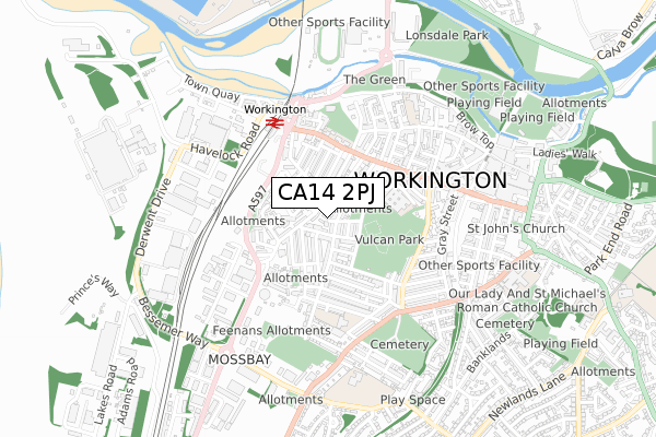 CA14 2PJ map - small scale - OS Open Zoomstack (Ordnance Survey)