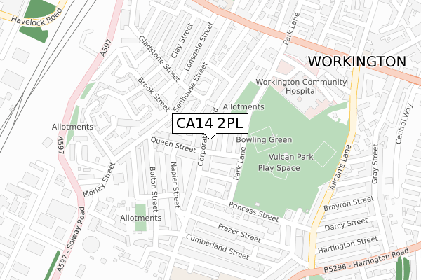 CA14 2PL map - large scale - OS Open Zoomstack (Ordnance Survey)